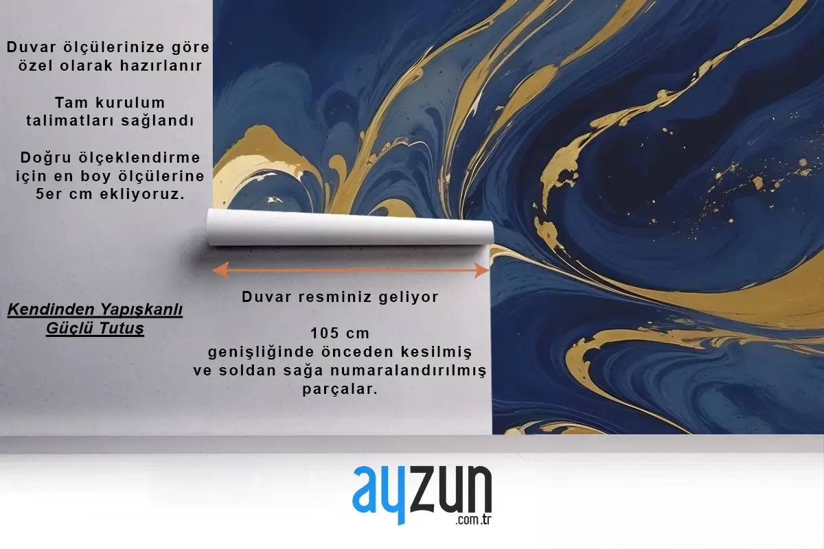 Sıvı Soyut Mermer Sanatı Altın Mavi Degrade Duvar Kağıdı