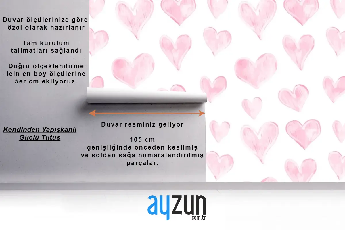 Aşk Kalp Deseni Elle Çizilmiş Sevgililer Günü Çocuk Odası Duvar Kağıdı
