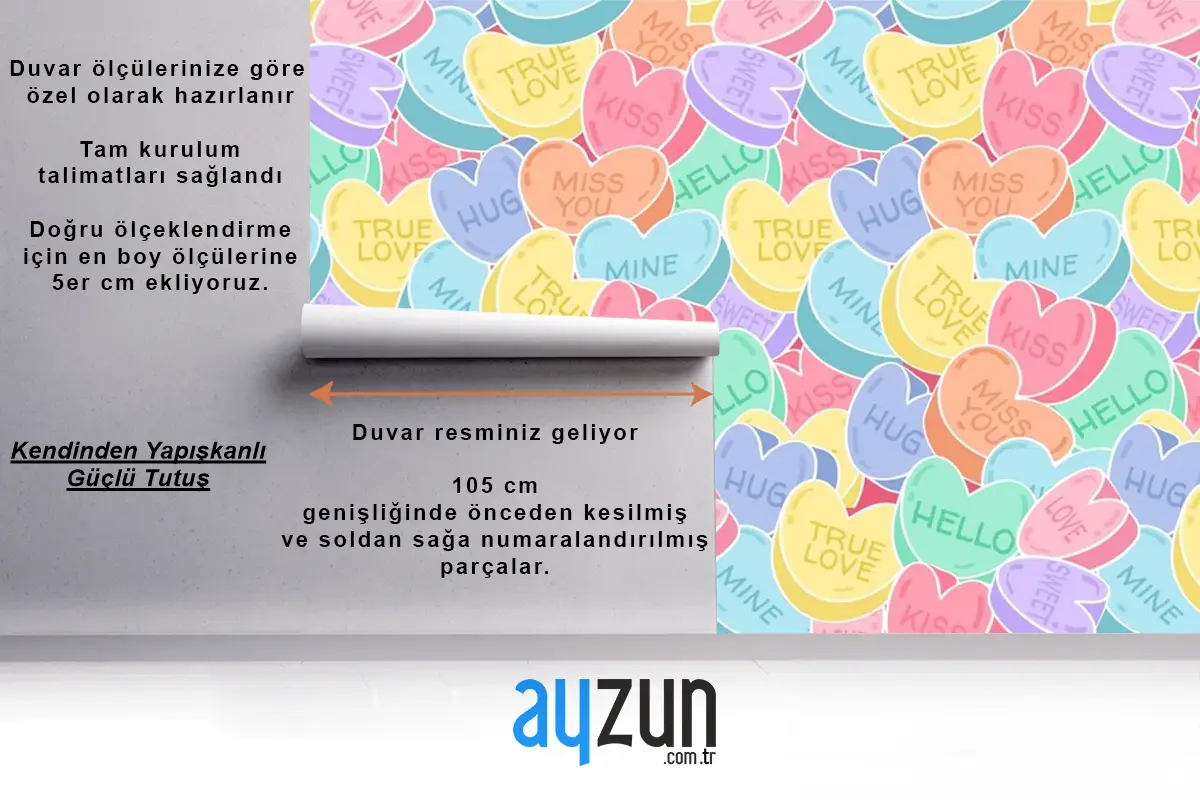 Güzel Konuşma Kalpler Desen Çocuk Odası Duvar Kağıdı 