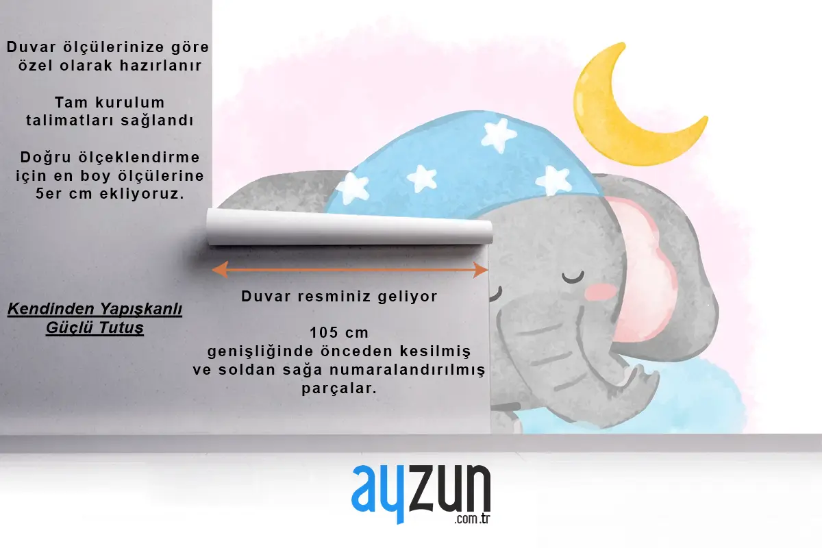 Suluboya Çocuk Odası Duvar Kağıdı Nde Bulutun Üzerinde Uyuyan Güzel Fil