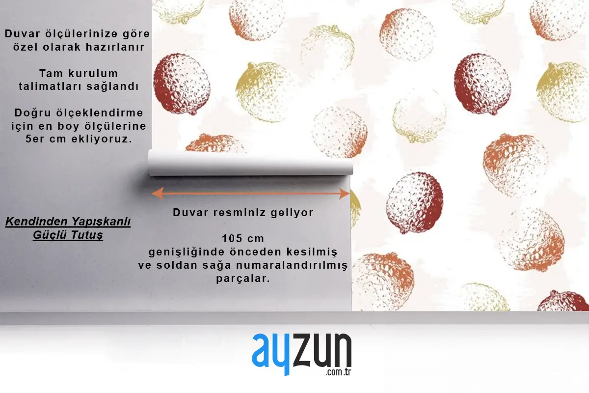 Lychee Meyve Deseni Renkli Vintage Vektör Dokular Mutfak Duvar Kağıdı