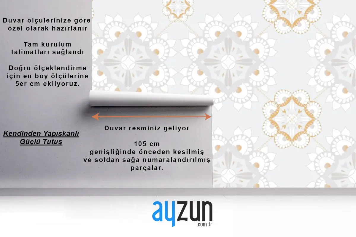 Mandala Gri Hint Desenli Çiçek Arka Plan Duvar Kağıdı