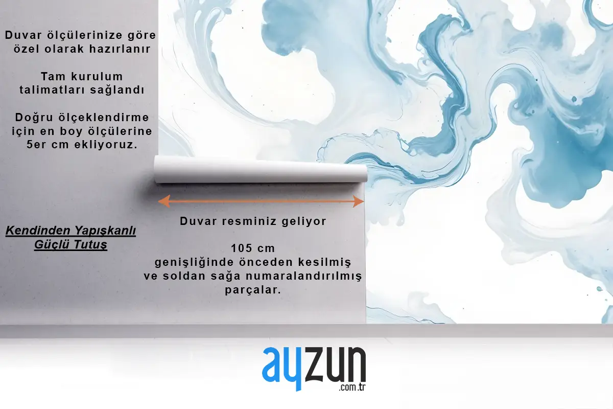 Mermer Tarzı Mavi Fırça Boya Sanatı Duvar Kağıdı 