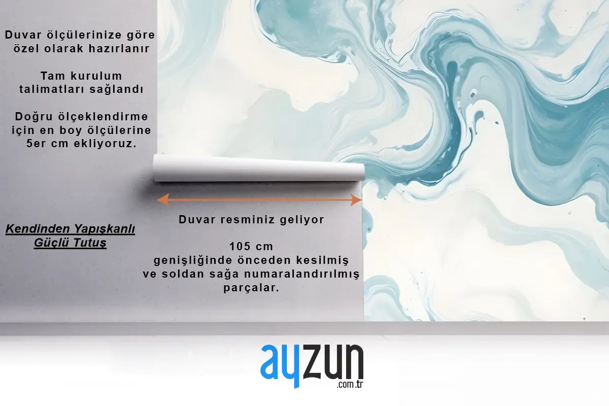 Mermer Tarzı Mavi Fırça Boya Sanatı Duvar Kağıdı 