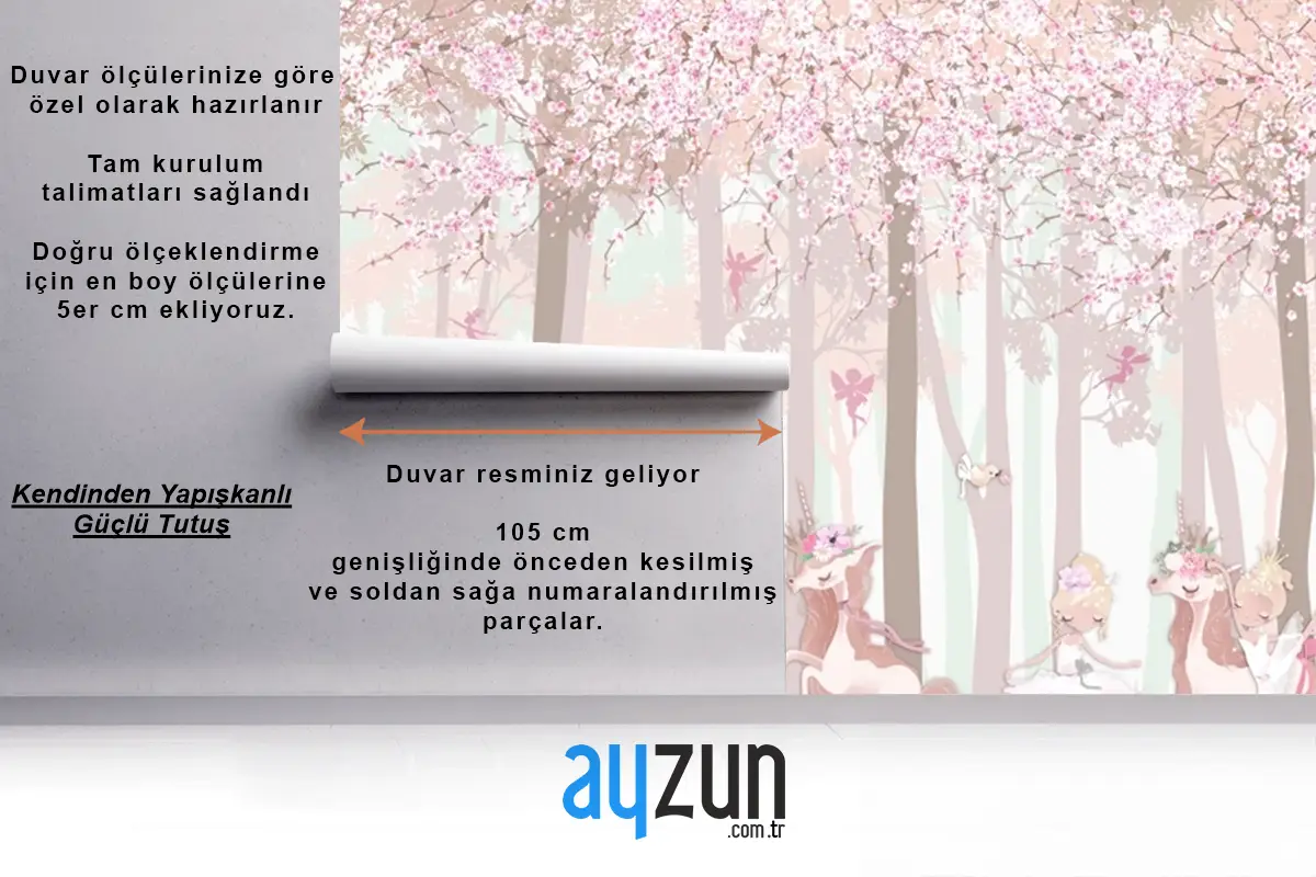 Masal Unicorn Pembe Orman Çocuk Odası Duvar Kağıdı