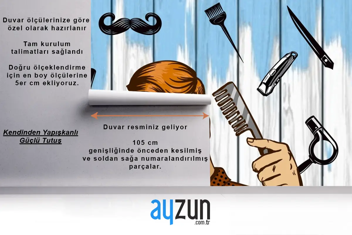 Mavi Boya Ahşap Arka Plan Erkek Berber Duvar Kağıdı