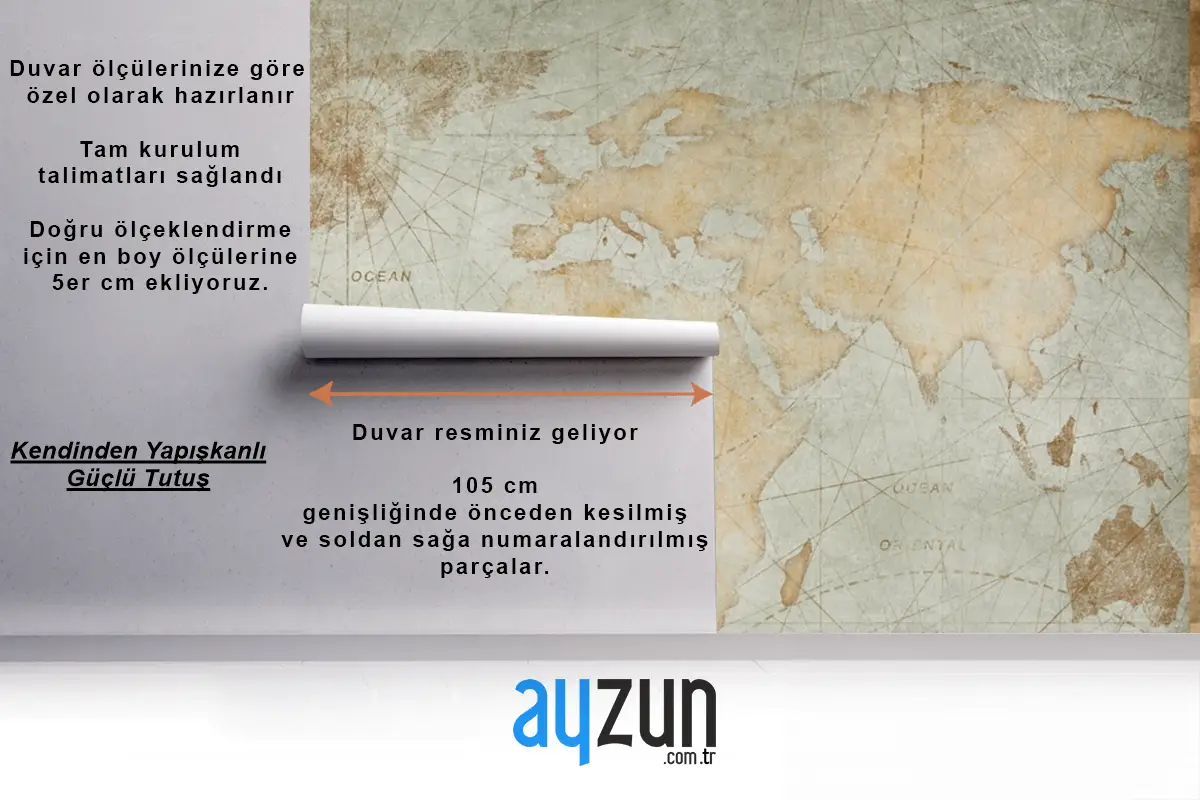 Mavi Yıpranmış Vintage Dünya Haritası Duvar Kağıdı