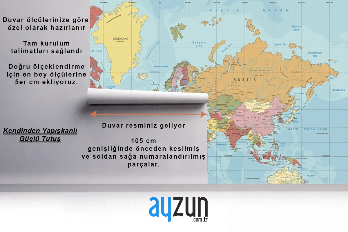 Mercator Projeksiyon Duvar Kağıdı Duvarında Detaylı Siyasi Dünya Haritası