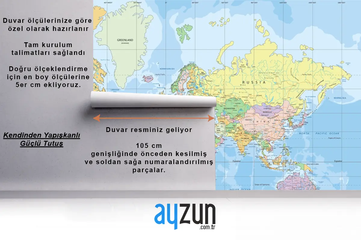 Mercator Projeksiyon Duvar Kağıdı Duvarındaki Siyasi Dünya Haritası
