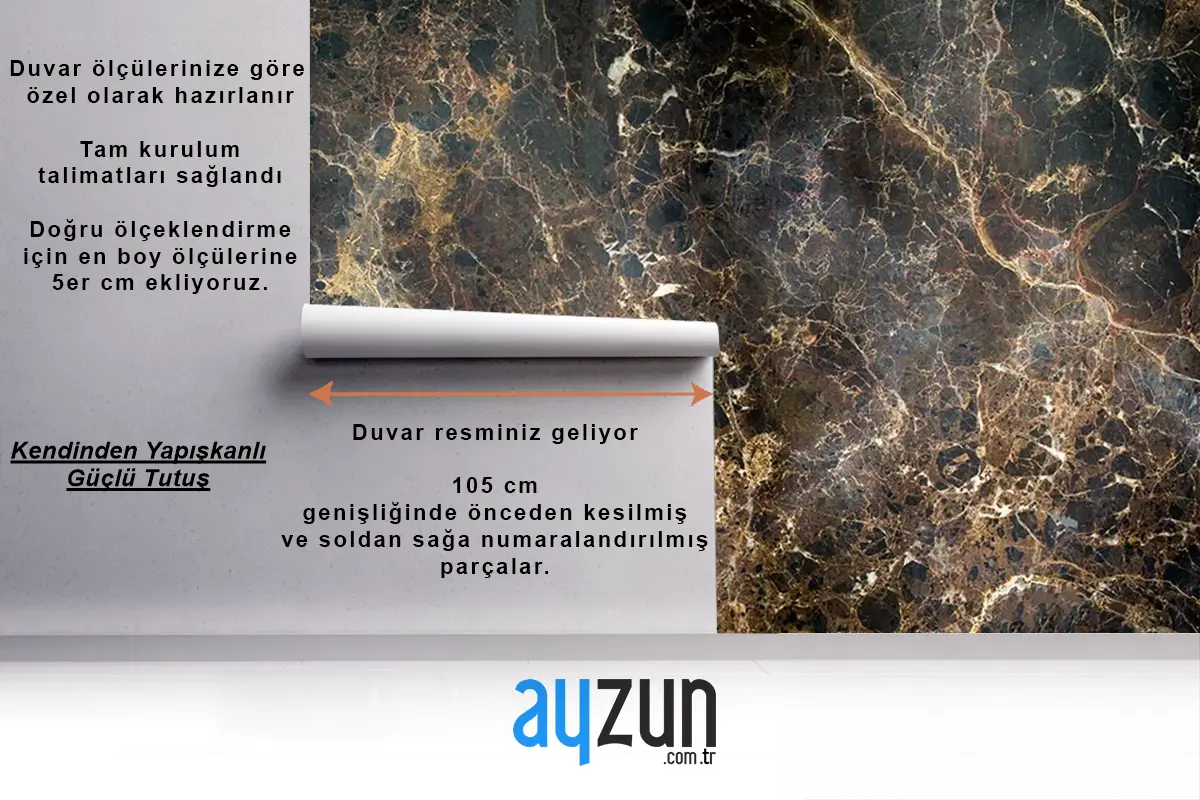 Mermer Granit Desenli Duvar Kağıdı Kahve Siyah Renkler