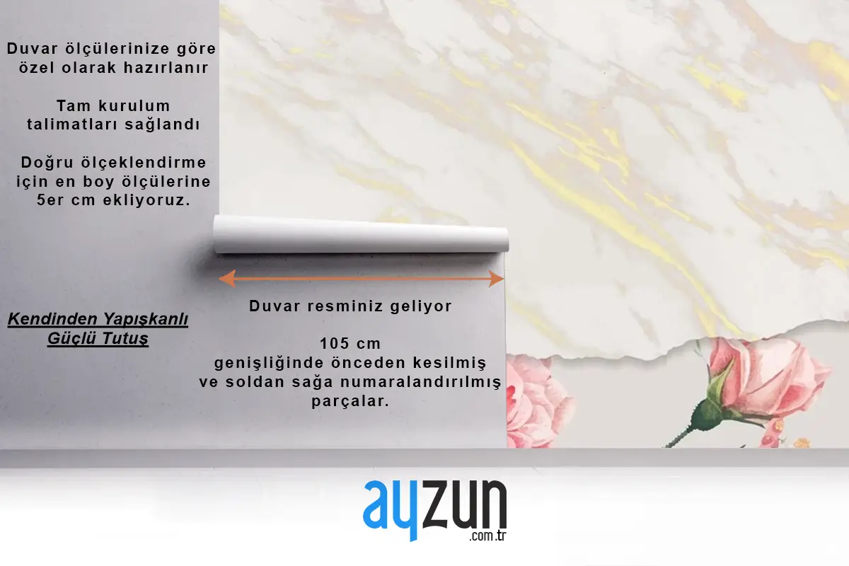 Mermer Tasarım Ve Gül Vintage Duvar Kağıdı