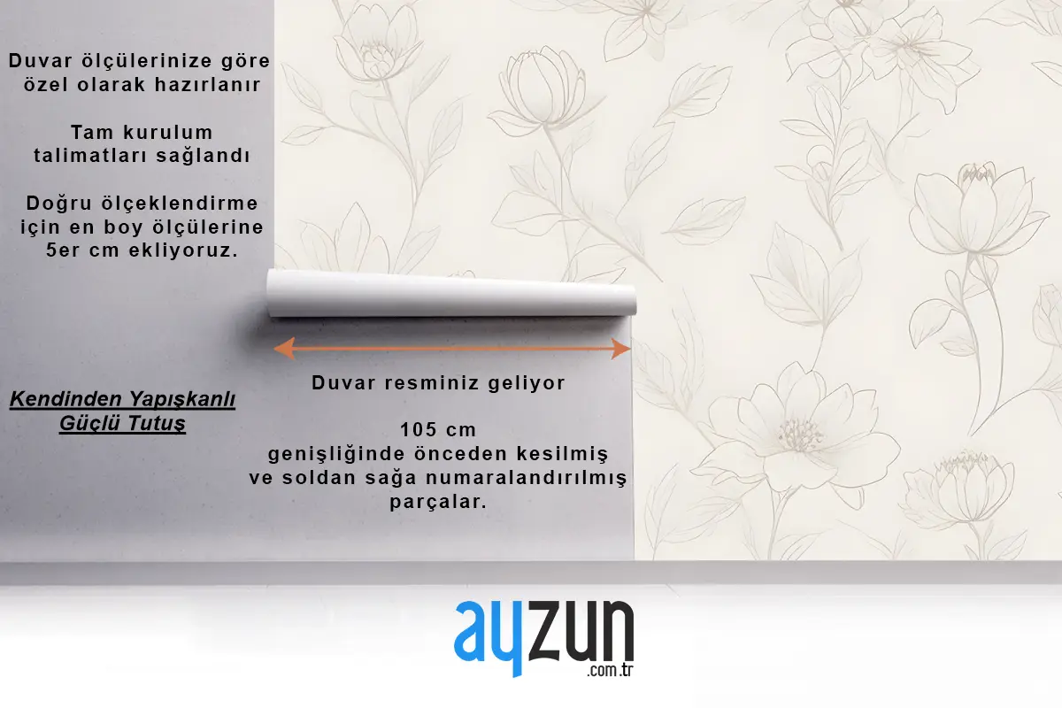 Minimalist Krem Kiraz Çiçeği Yatak Odası Duvar Kağıdı
