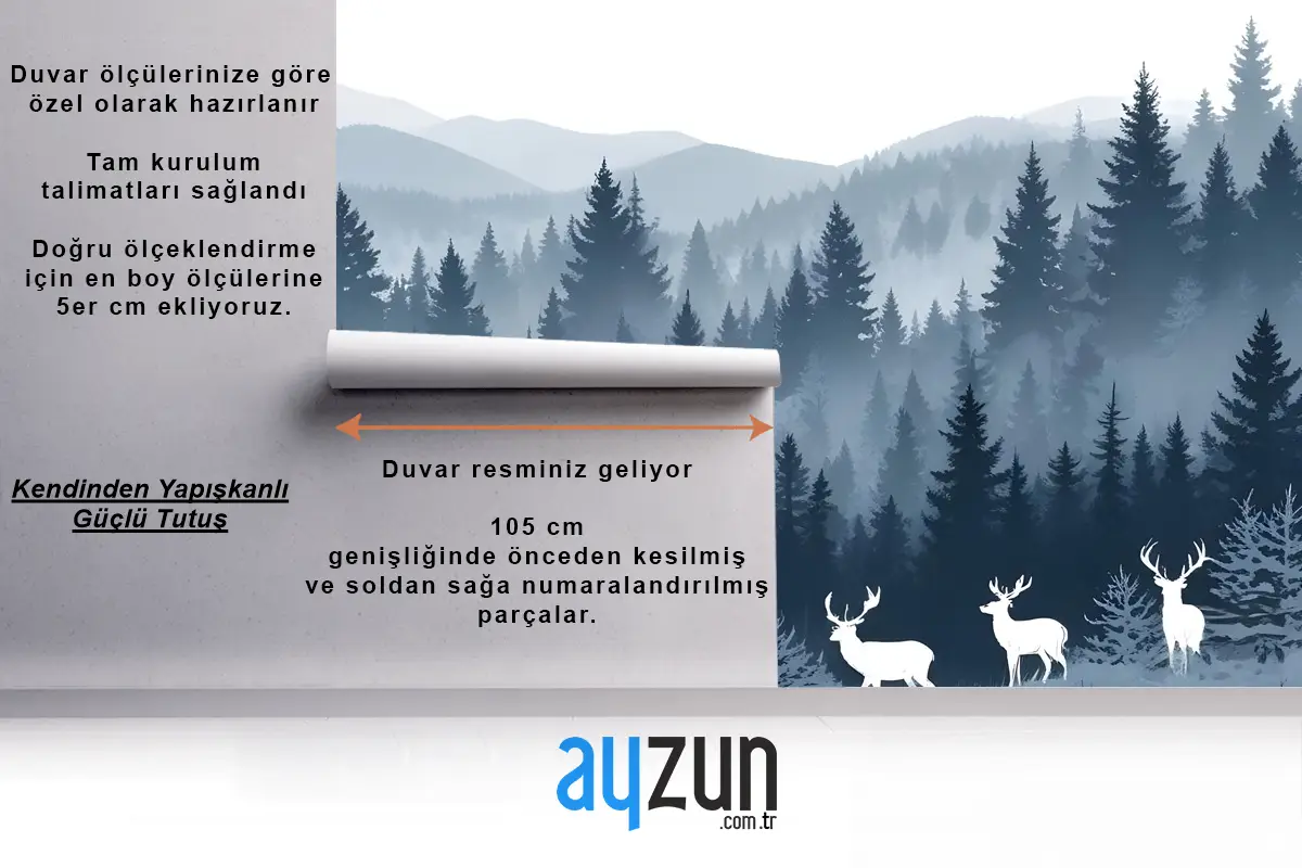 Puslu Orman Manzarası Ve Boynuzlu Geyik Duvar Kağıdı