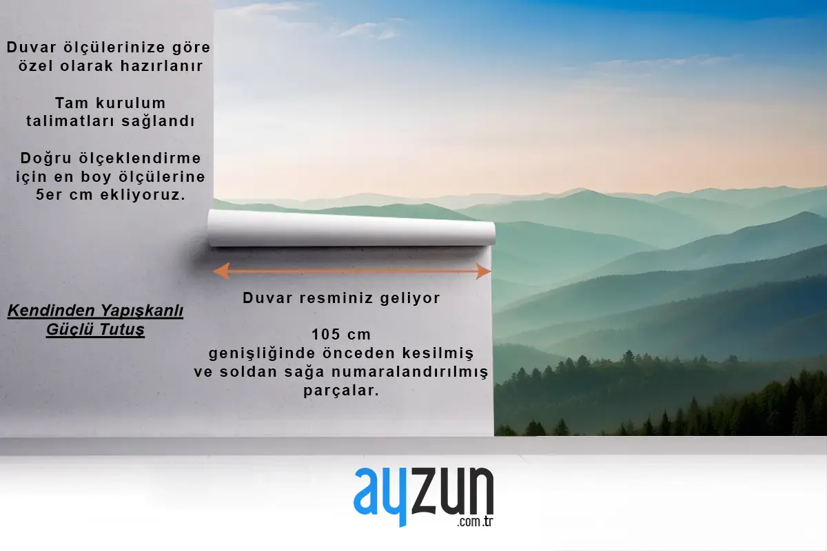 Misty Mountain Yeşil Orman Manzaralı Duvar Kağıdı 