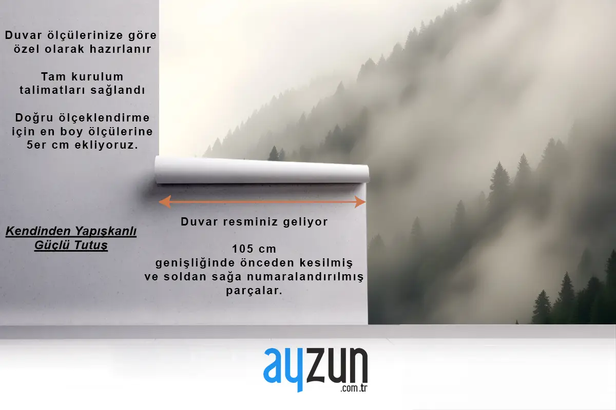 Ormanlı Yamaçları Kaplayan Yoğun Sisli Puslu Dağ Manzarası Oturma Odası Salon Duvar Kağıdı