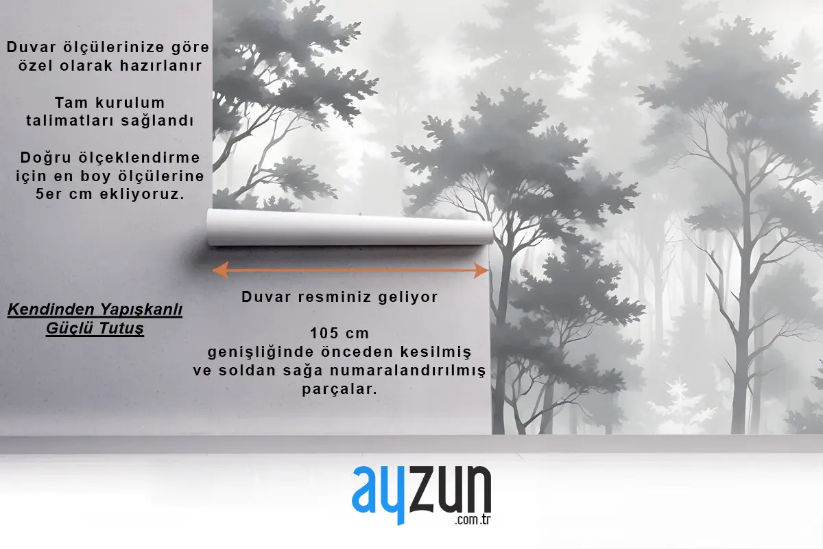 Tek Renkli Orman Siluet Manzara Duvar Kağıdı 