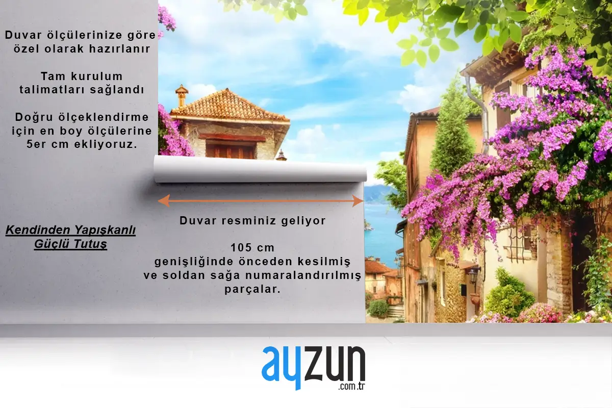 Mor Çiçekler Eski Şehir Manzara Duvar Kağıdı