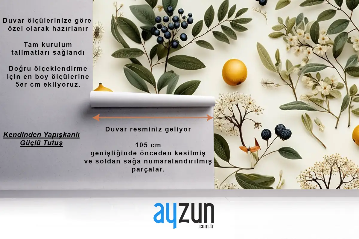 Çok Renkli Çiçek Desenli Tasarım Duvar Kağıdı