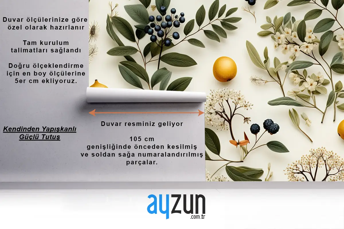 Çok Renkli Vektör Çiçek Desenli Tasarım Mutfak Duvar Kağıdı