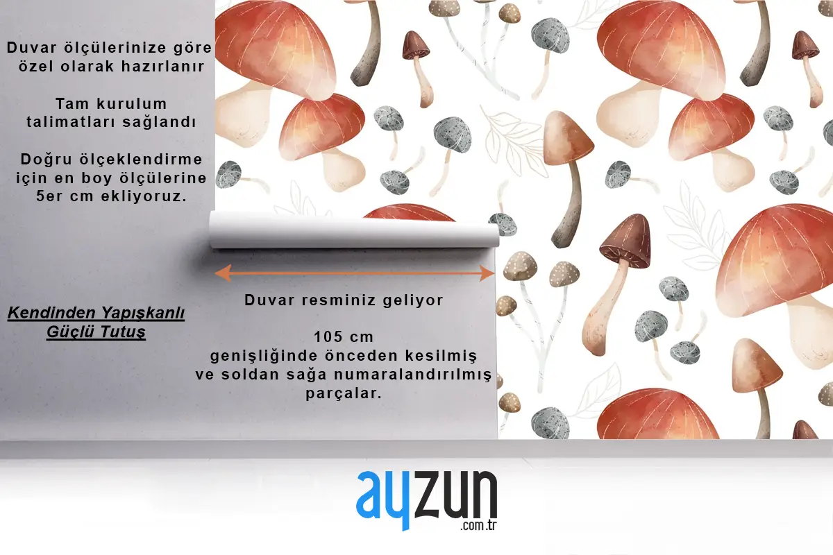 Mantar Desenli Mutfak Duvar Kağıdı