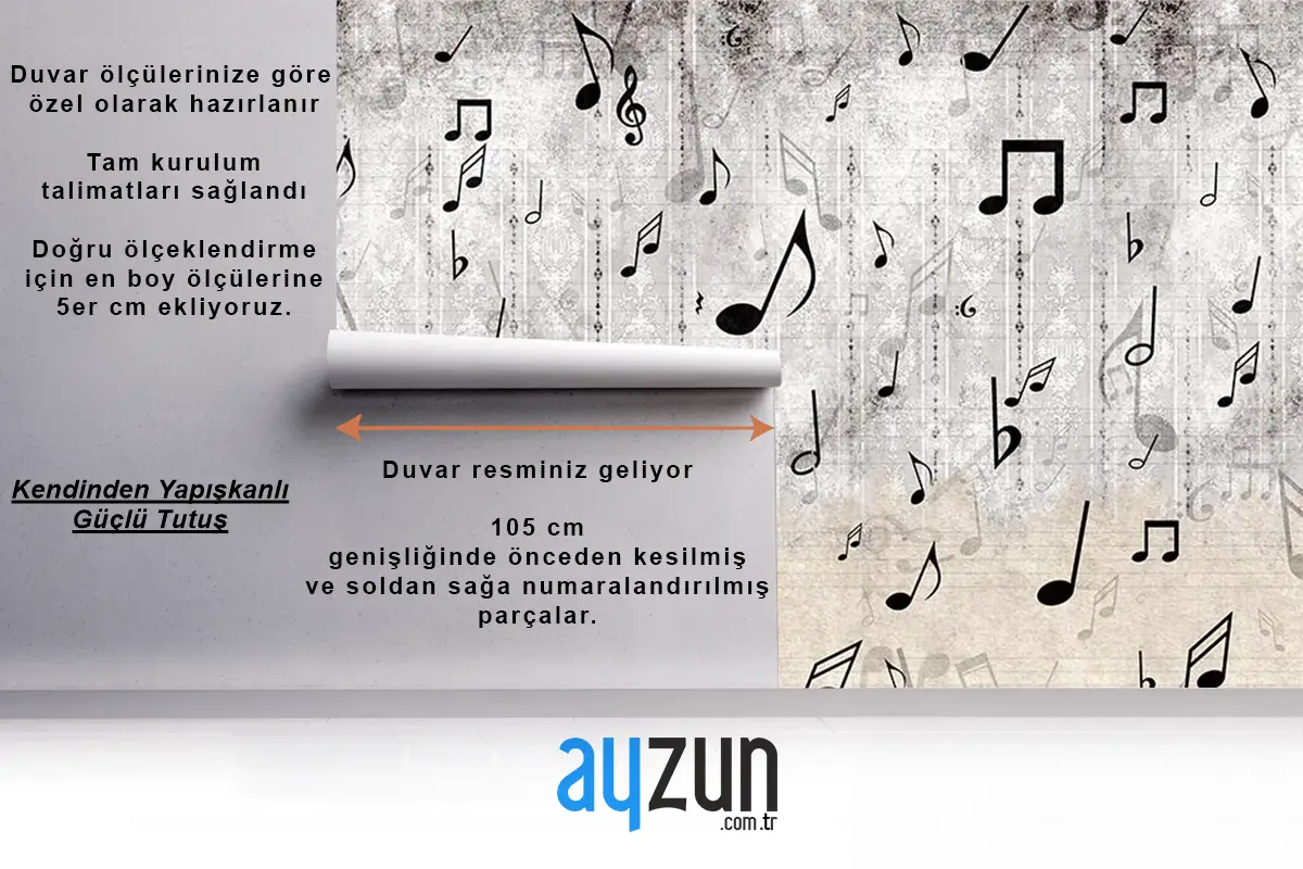 Müzik Notaları Vintage Zemin Özel Tasarım Duvar Kağıdı