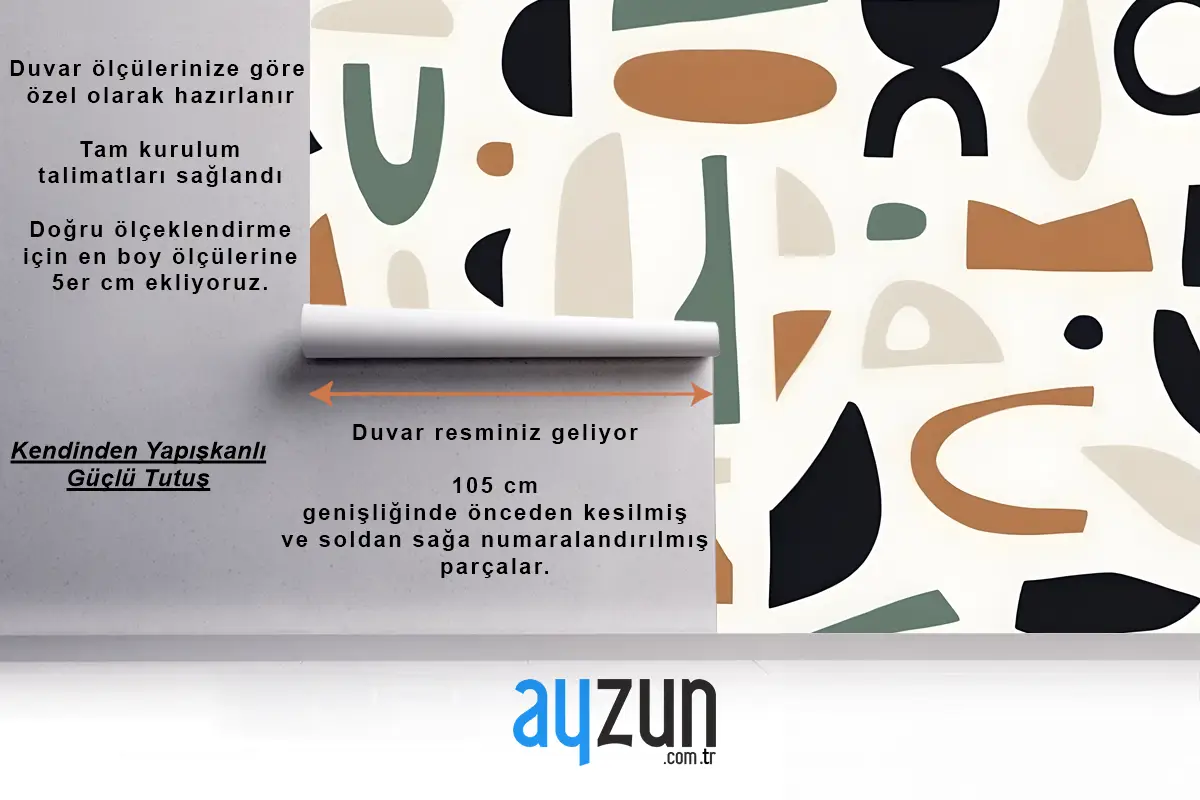 Lacivert Ve Kahverengi Soyut Şekiller Mutfak Duvar Kağıdı