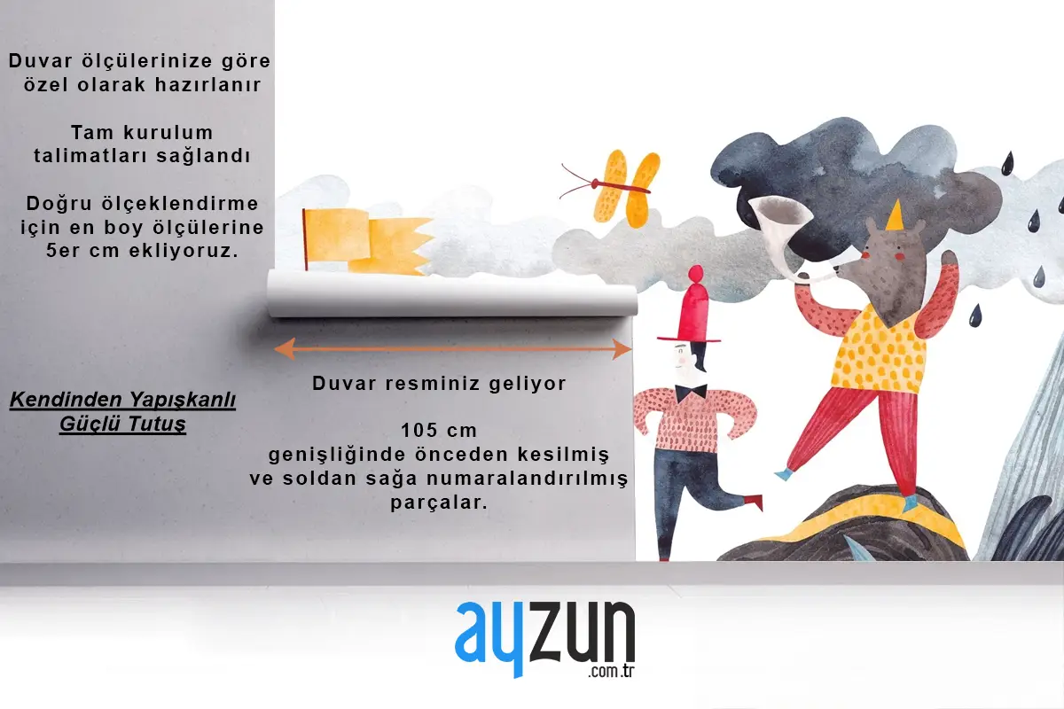 Neşeli Kortej ve Renkli Karakterler Çocuk Odası Duvar Kağıdı