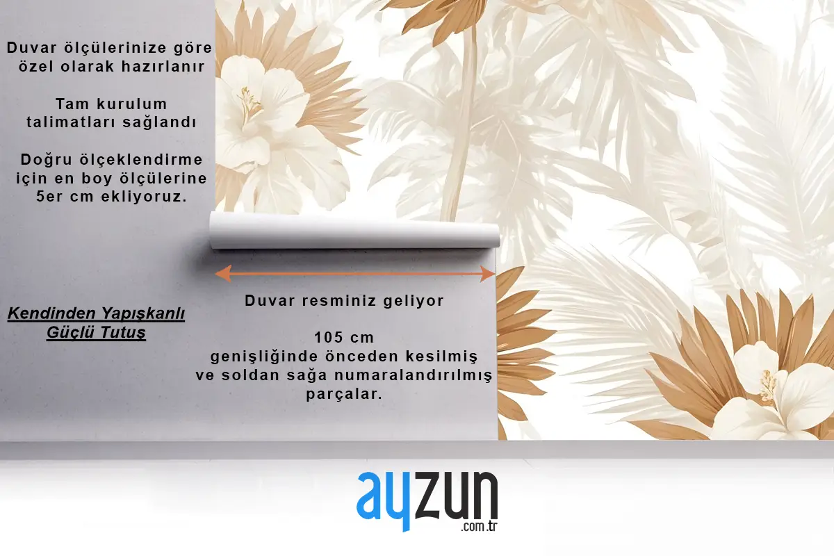 Palmiye Yaprağı Duvar Kağıdı  Ile Nötr Boho Bitkiler