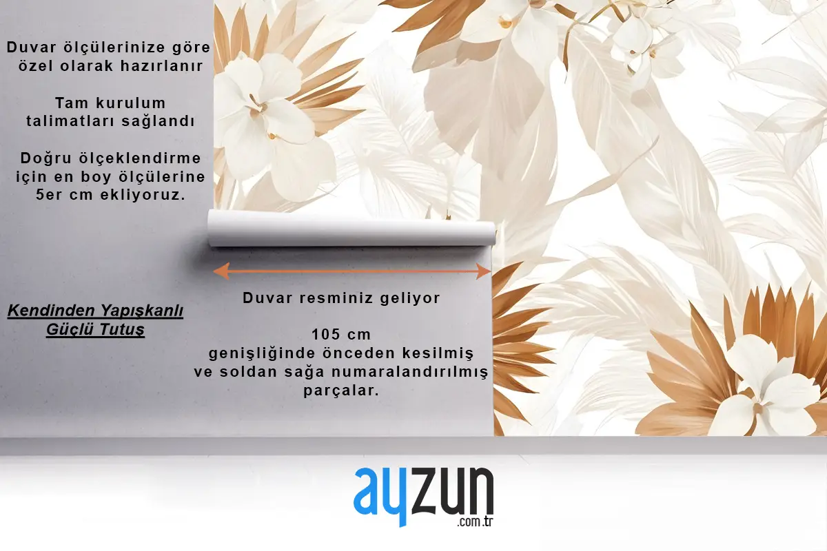 Palmiye Yaprağı Duvar Kağıdı  Ile Nötr Boho Bitkiler