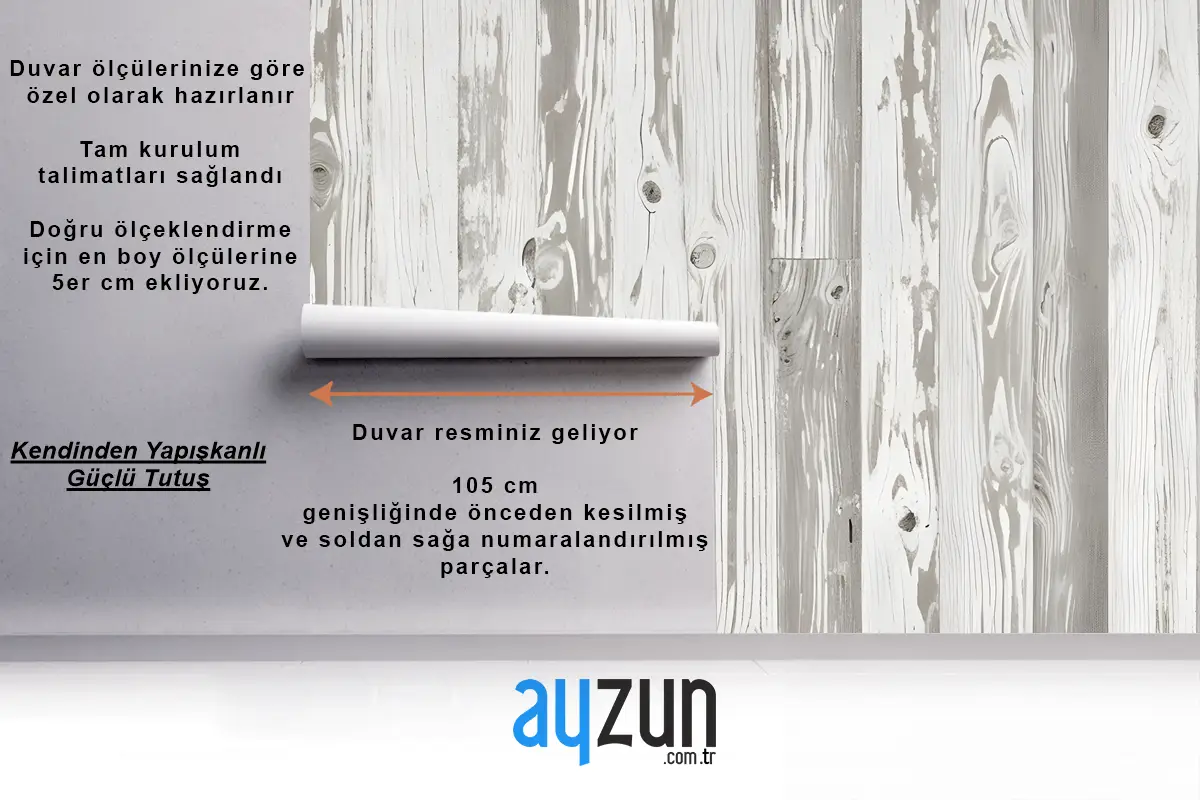 Nötr Baskılı Ahşap Panel Efektli Yatak Odası Duvar Kağıdı