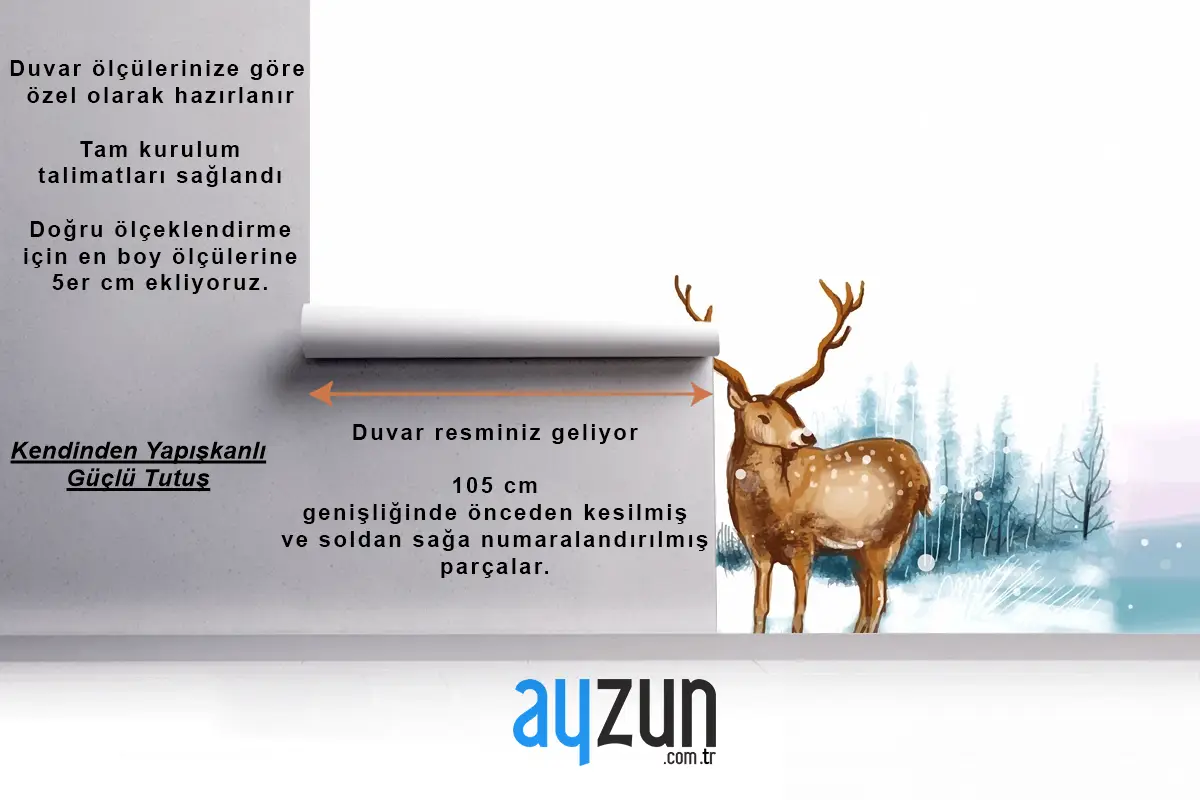 Ren Geyiği Çocuk Odası Duvar Kağıdı  Ile Yeni Yıl Ve Noel Ağacı Kış Manzarası Arka Plan