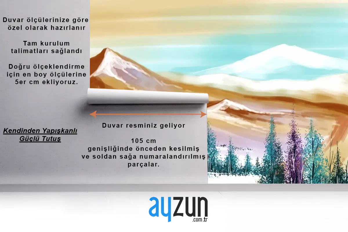 Yeni Yıl Ve Noel Ağacı Dağlarda Kış Manzarası Yemek Odası Duvar Kağıdı