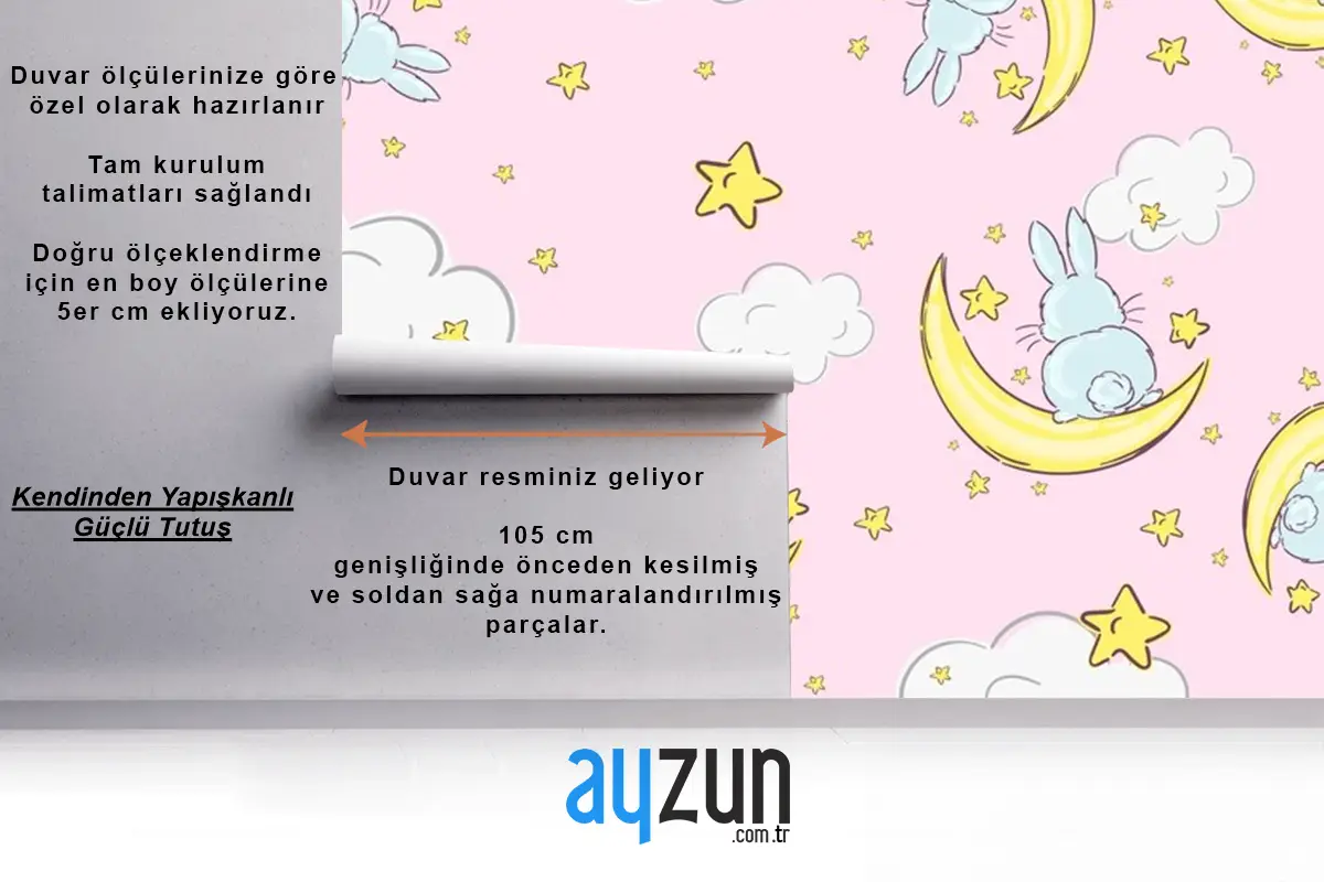 Ayların Ve Yıldızların Üzerinde Oturan Sevimli Tavşanlarla Gece Gökyüzü Doodle Deseni Sorunsuz Çocuk Odası Duvar Kağıdı