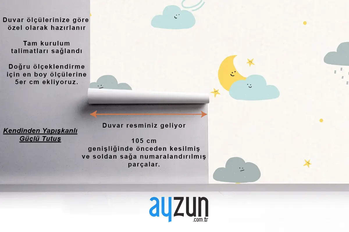 Gece Gökyüzü Dikişsiz Desen Hava Durumu Doodle Çocuk Odası Duvar Kağıdı 