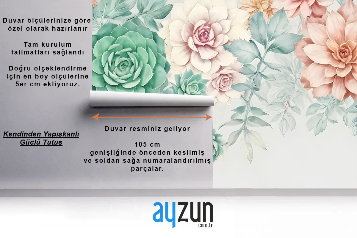 Nostaljik Yumuşak Yeşil Asma Çiçek Sanatı Duvar Kağıdı 