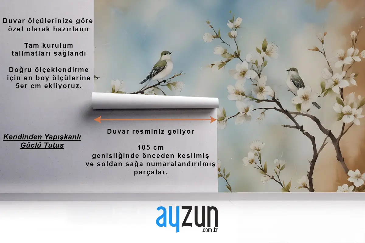 Nostaljik Suluboya Kiraz Çiçekleri Duvar Kağıdı