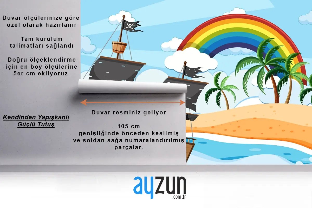 Karikatür Tarzı Çocuk Odası Duvar Kağıdı Duvarında Gündüz Sahnesinde Korsan Gemisi Ile Okyanus