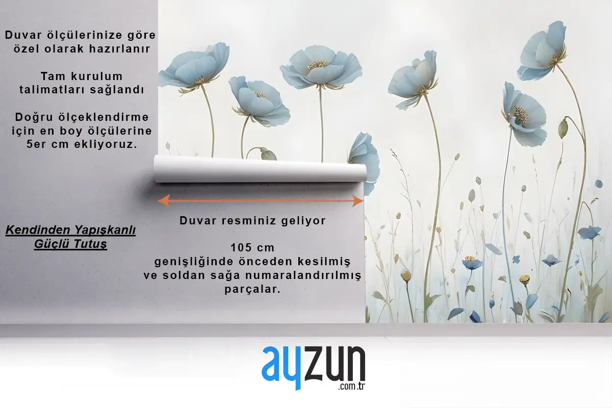 Yağlıboya Mavi Haşhaş Çiçekleri Duvar Kağıdı