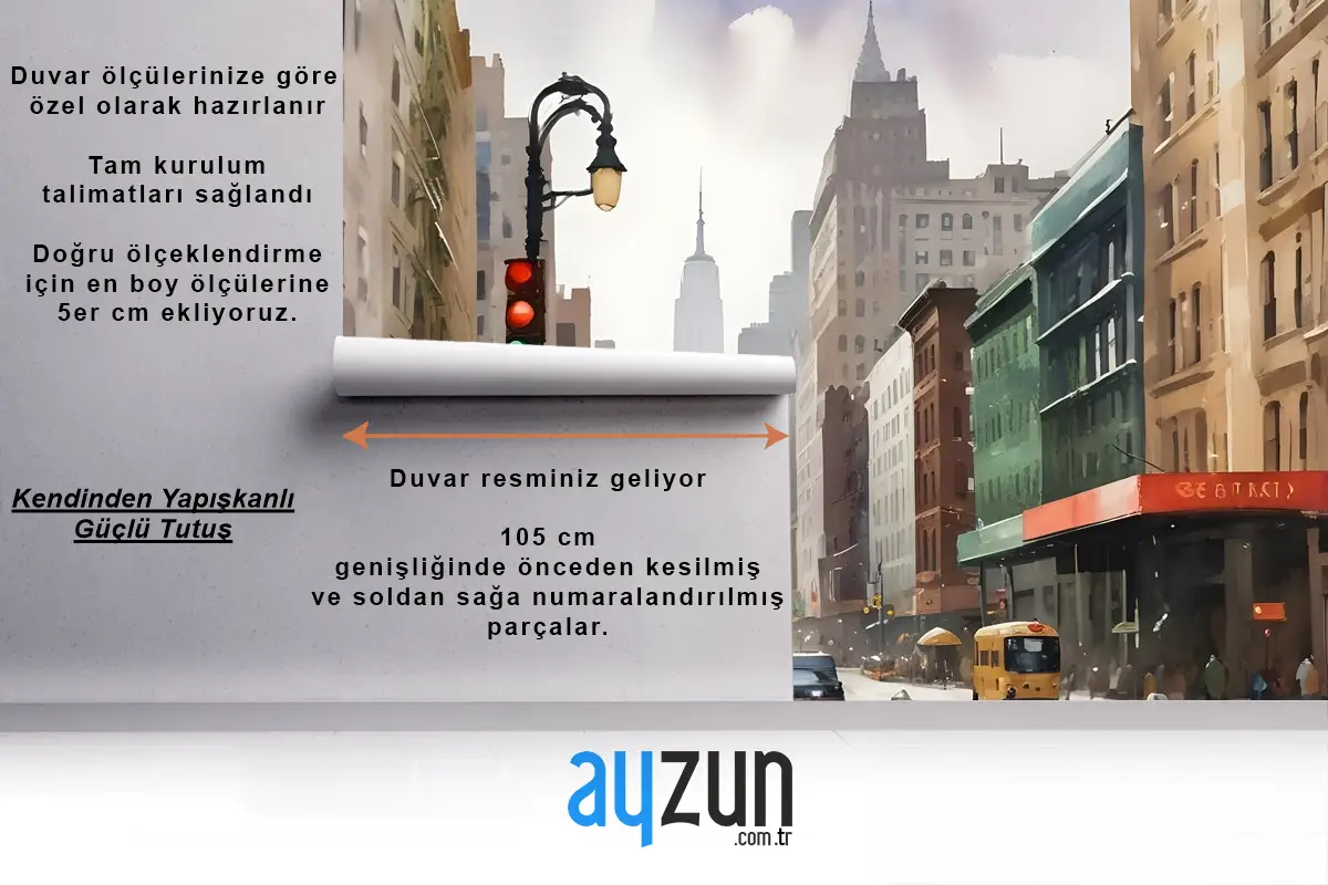 Yağlıboya Stil New York Şehri Sokak Görünümü Manzara Duvar Kağıdı Duvar