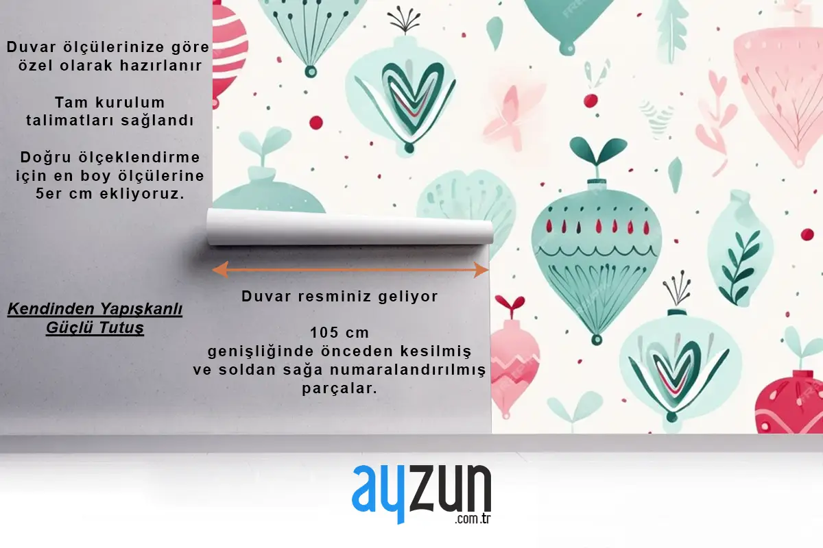 Ağaç Ve Süslerle Renkli Noel Kusursuz Deseni Modern Canlı Sonsuz Çocuk Odası Duvar Kağıdı