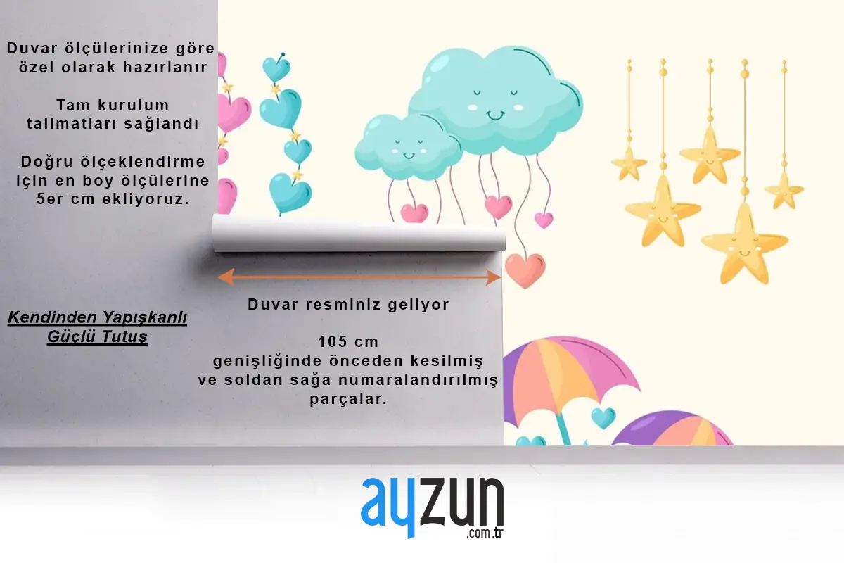 Organik Düz Chuva De Amor Dekorasyon Elemanı Koleksiyonu Çocuk Odası Duvar Kağıdı 