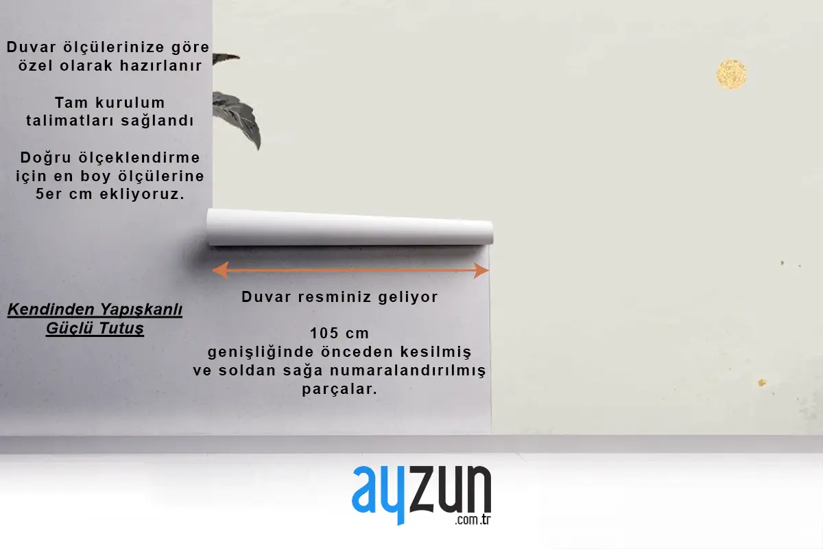 Bej Arka Planda Detaylı Oryantal Yapraklar Ve Altın Duvar Kağıdı