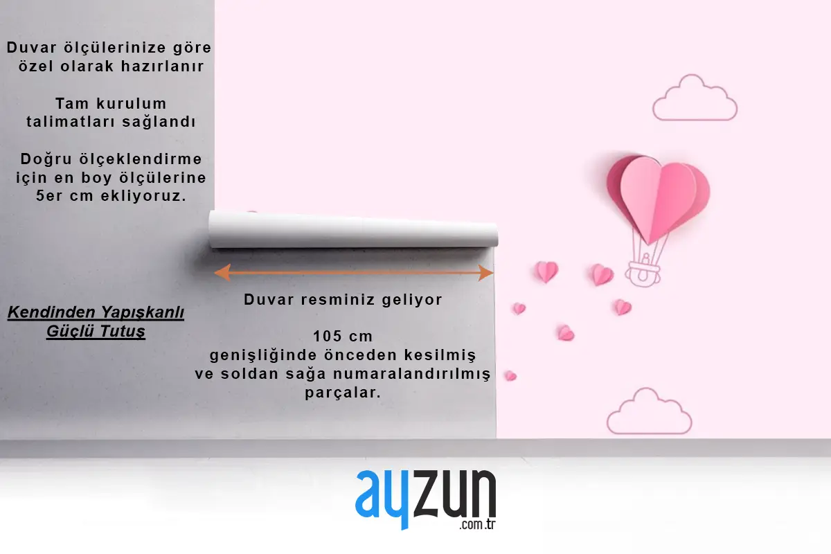 Origami Yapımı Sıcak Hava Balonu Ve Bulut Çocuk Odası Duvar Kağıdı