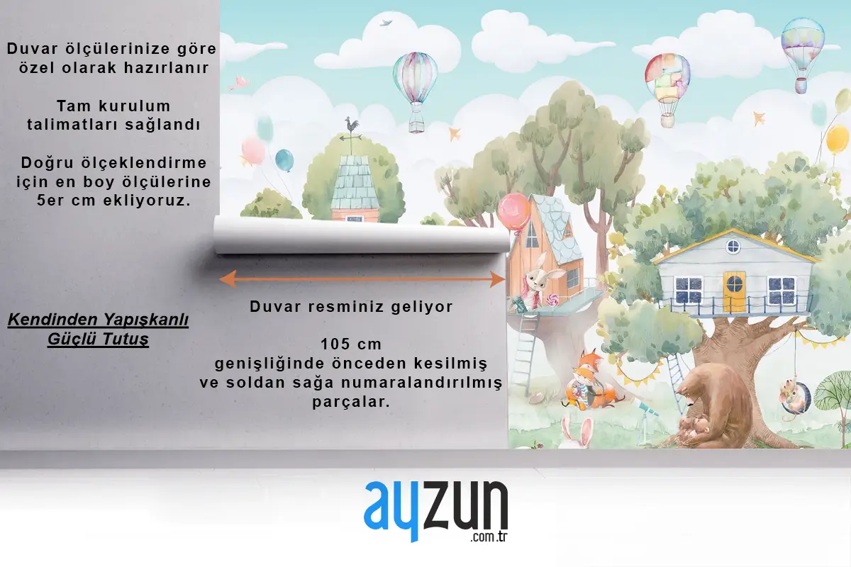 Orman Ağaçevleri ve Şenlikçi Hayvanlar Çocuk Odası Duvar Kağıdı