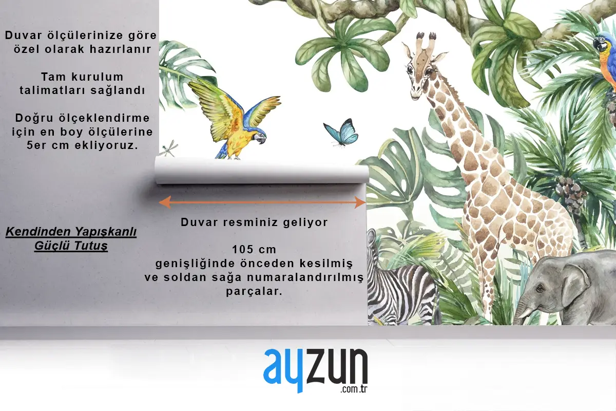 Orman Hayvanları Jungle Çocuk Odası Duvar Kağıdı