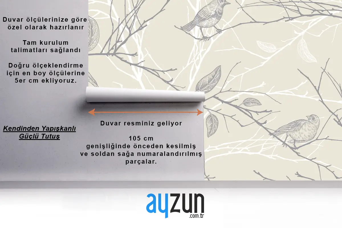 Orman Kuşları Ve Ağaç Dallarıyla Kusursuz Desen Tv Arkası Duvar Kağıdı