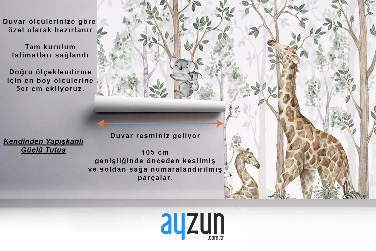 Ormanda Ağaçlar Arasında Sevimli Hayvanlar Çocuk Odası Duvar Kağıdı