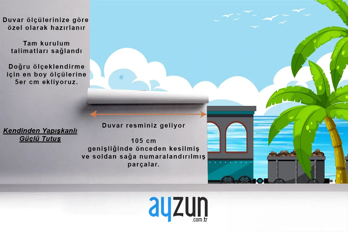 Buharlı Lokomotif Treni Boys Çocuk Odası Duvar Kağıdı  Ile Açık Hava Sahnesi