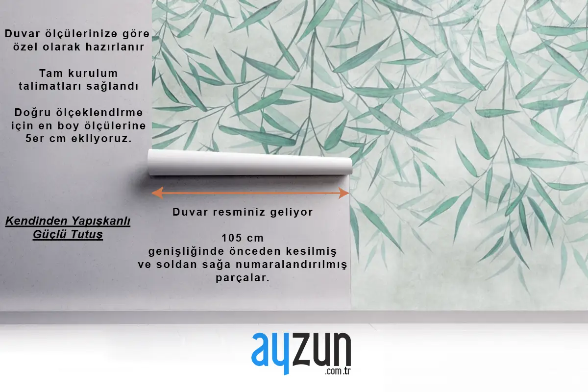 Dokulu Bir Arka Plan Üzerinde Yukarıdan Asılı Boyalı Kamış Bambu Yaprakları Yatak Odası Duvar Kağıdı