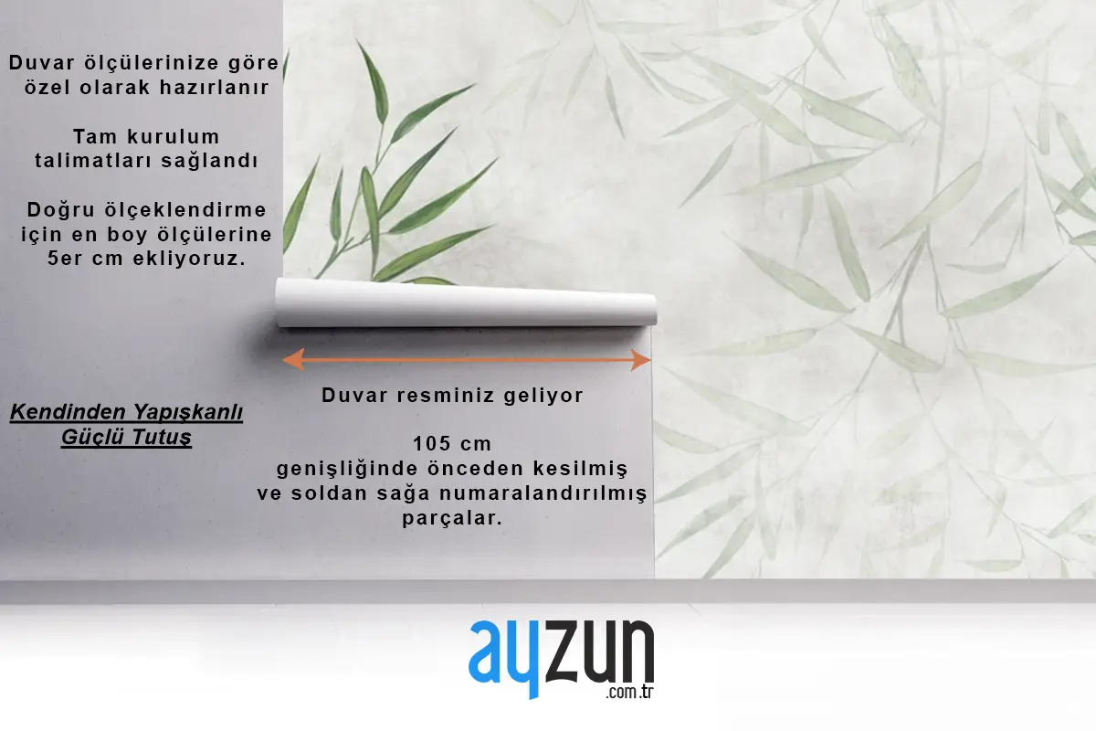 Dokulu Bir Arka Plan Üzerinde Boyalı Kamış Bambu Yaprakları Yatak Odası Duvar Kağıdı